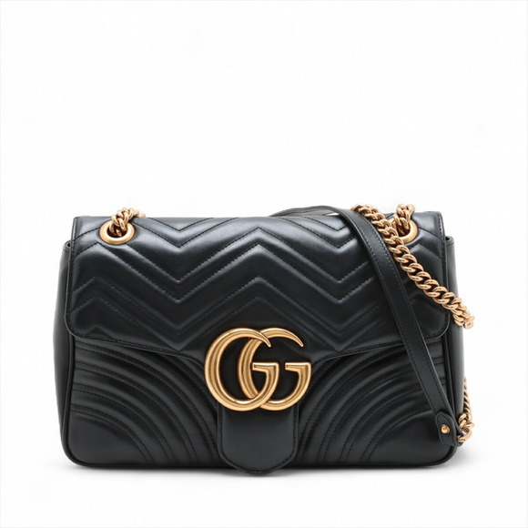 Gucci Handbags - Gucci GG Marmont Leather Chain Shoulder Bag Black